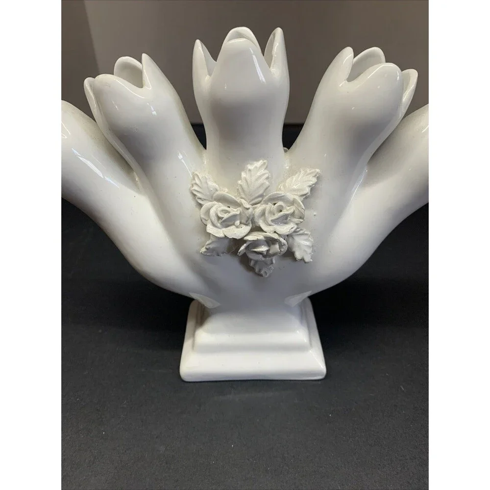 Vintage ELPA Alcobaca Portugal Five Finger White Art Pottery Bud Vase 6 1/2